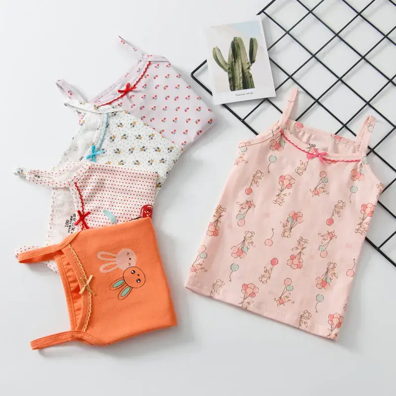 Girls Cotton Cartoon I-Shape Vest Pink Floral - Image 12