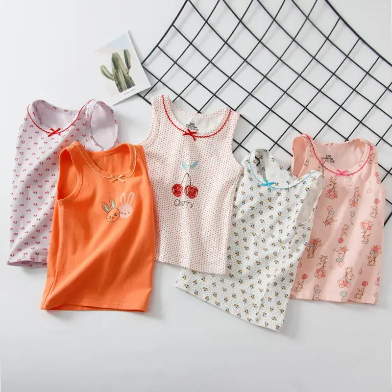 Girls Cotton Cartoon I-Shape Vest Pink Floral - Image 13