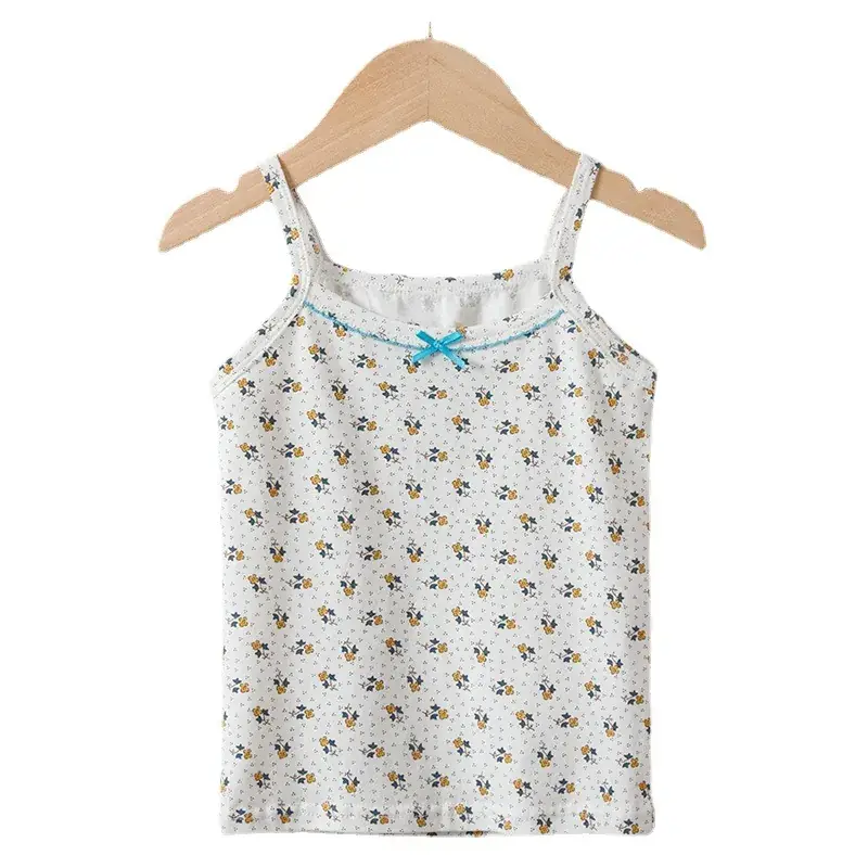 Girls Cotton Cartoon I-Shape Vest Pink Floral - Image 15