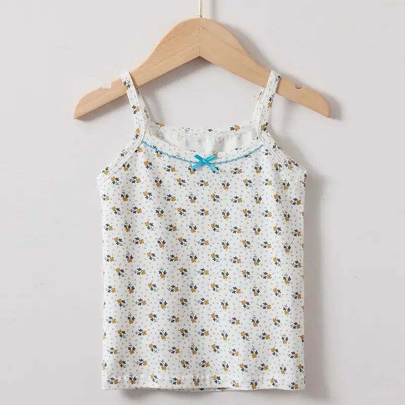 Girls Cotton Cartoon I-Shape Vest Pink Floral - Image 2