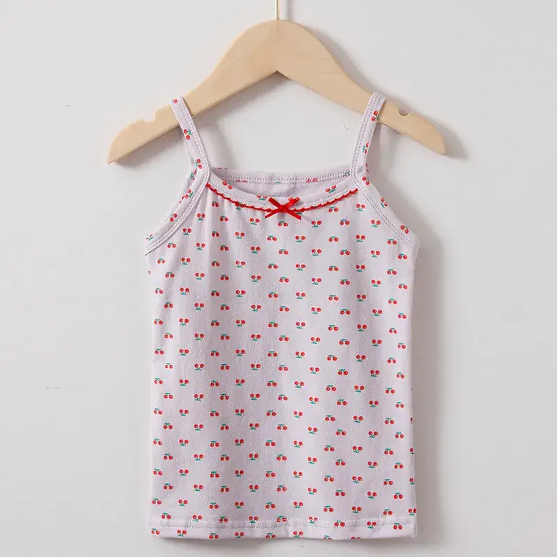 Girls Cotton Cartoon I-Shape Vest Pink Floral - Image 3