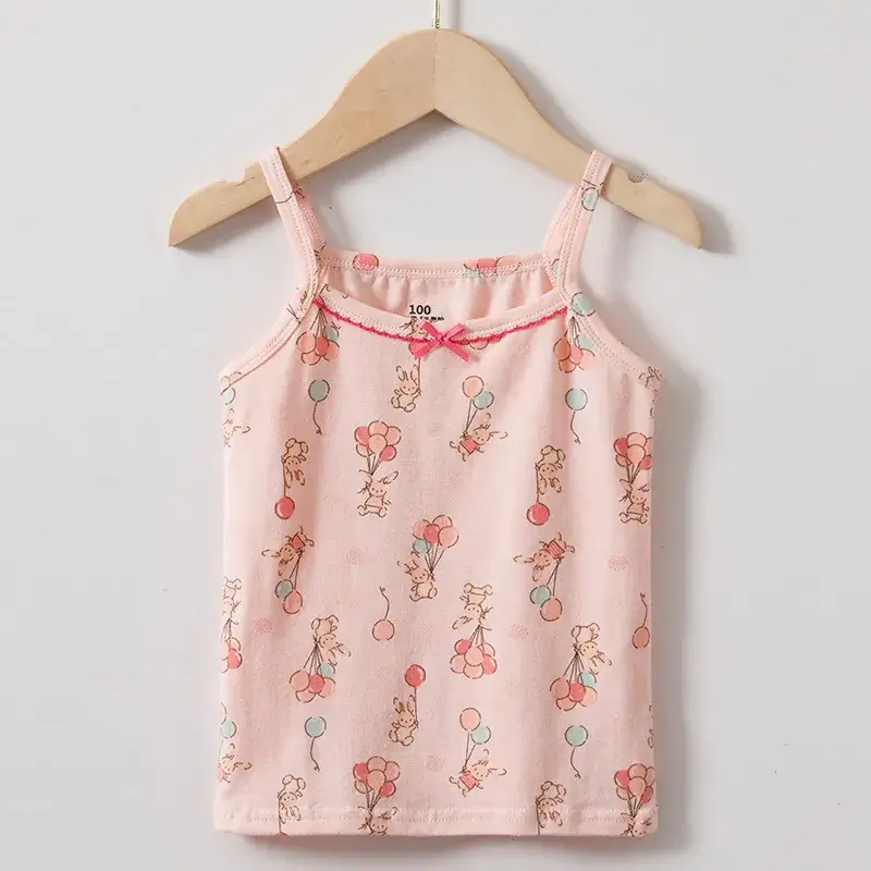Girls Cotton Cartoon I-Shape Vest Pink Floral - Image 4