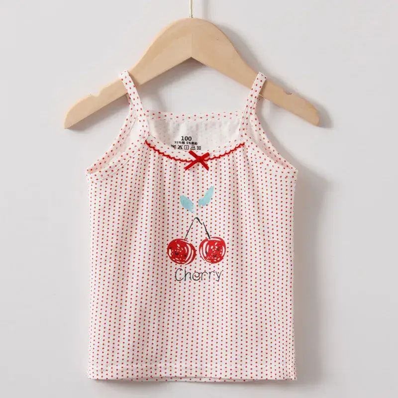 Girls Cotton Cartoon I-Shape Vest Pink Floral - Image 5
