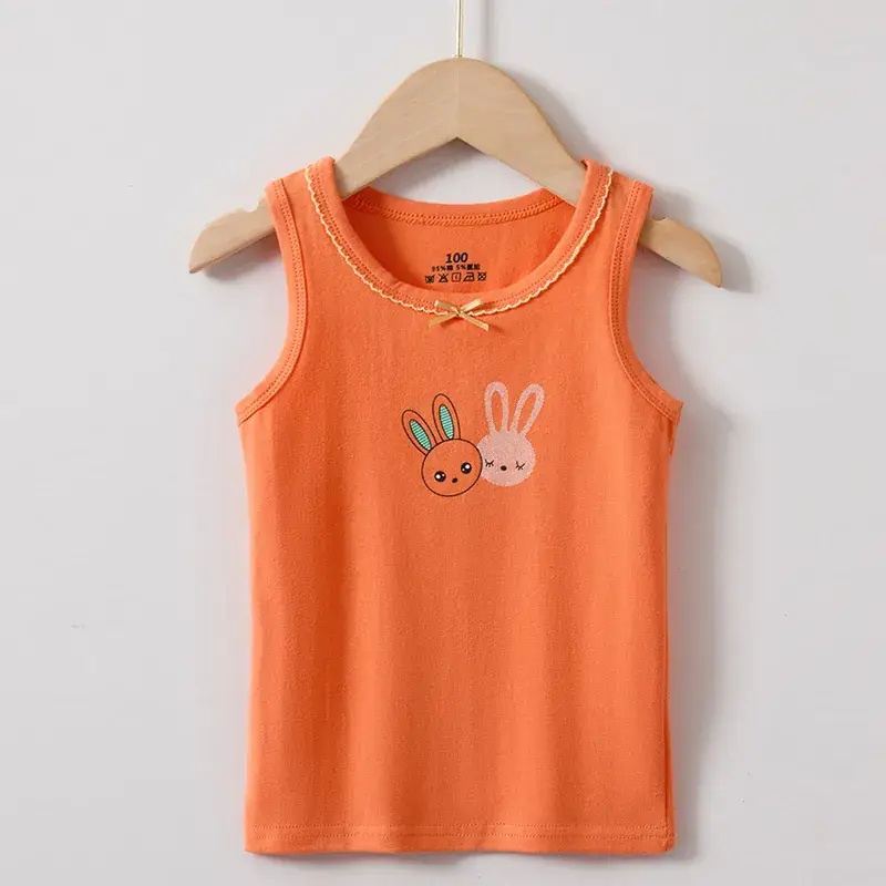 Girls Cotton Cartoon I-Shape Vest Pink Floral - Image 6