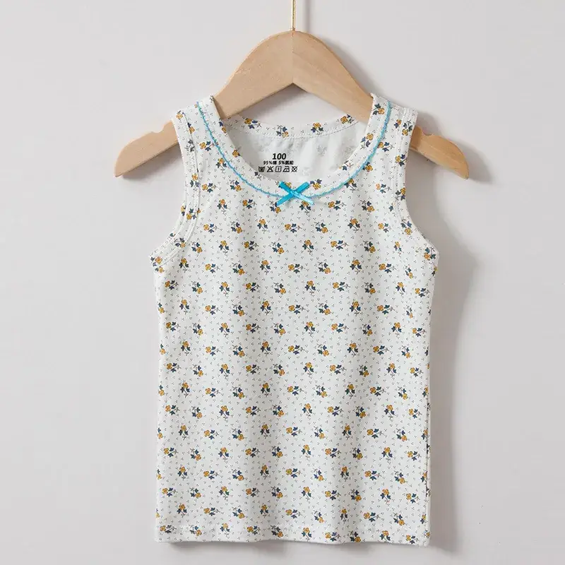 Girls Cotton Cartoon I-Shape Vest Pink Floral - Image 7