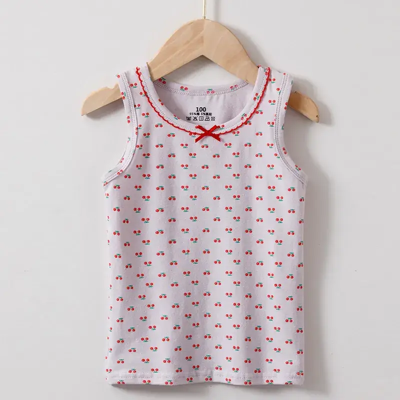 Girls Cotton Cartoon I-Shape Vest Pink Floral - Image 9