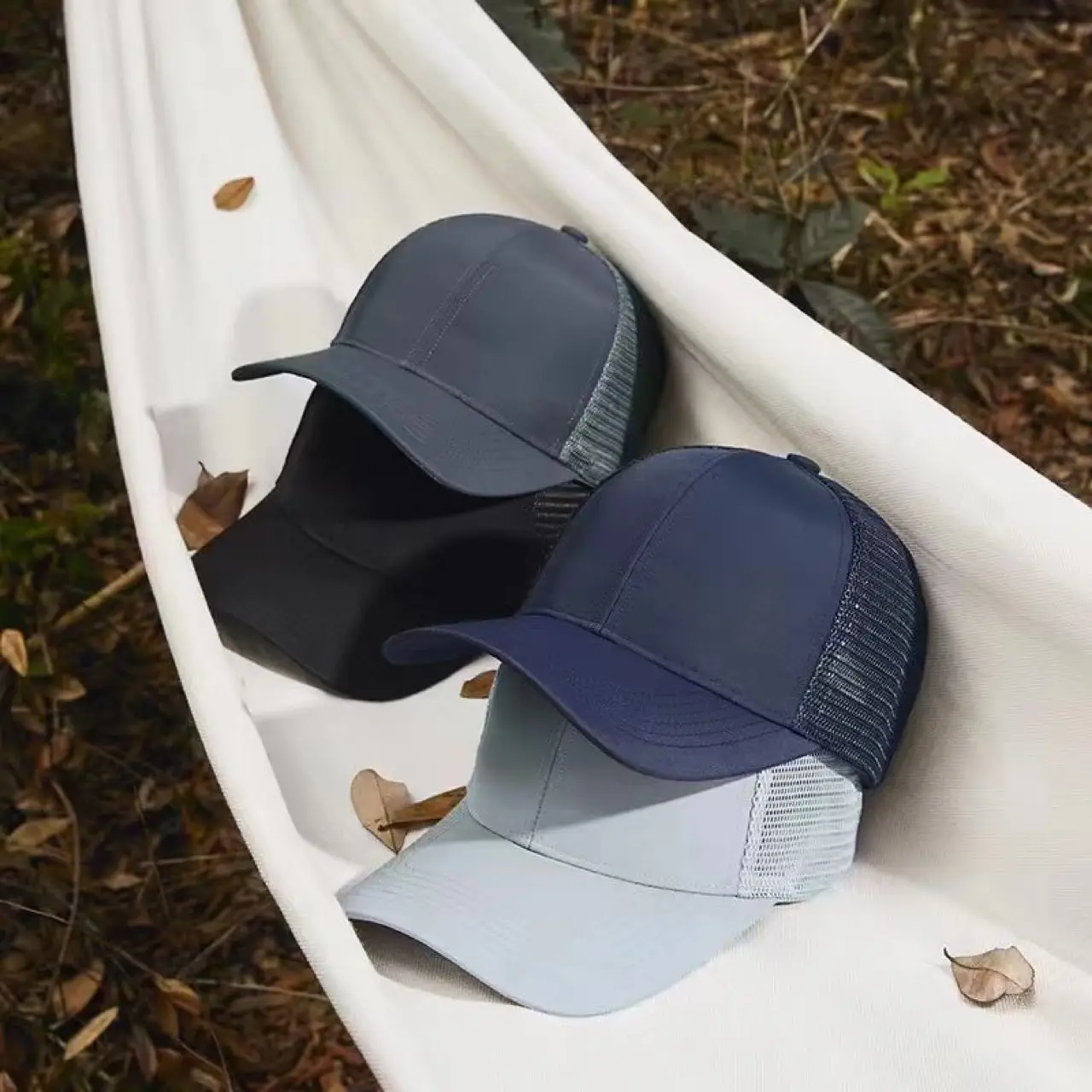 Men Blue Mesh Back Baseball Cap with Duck Tongue - Image 9