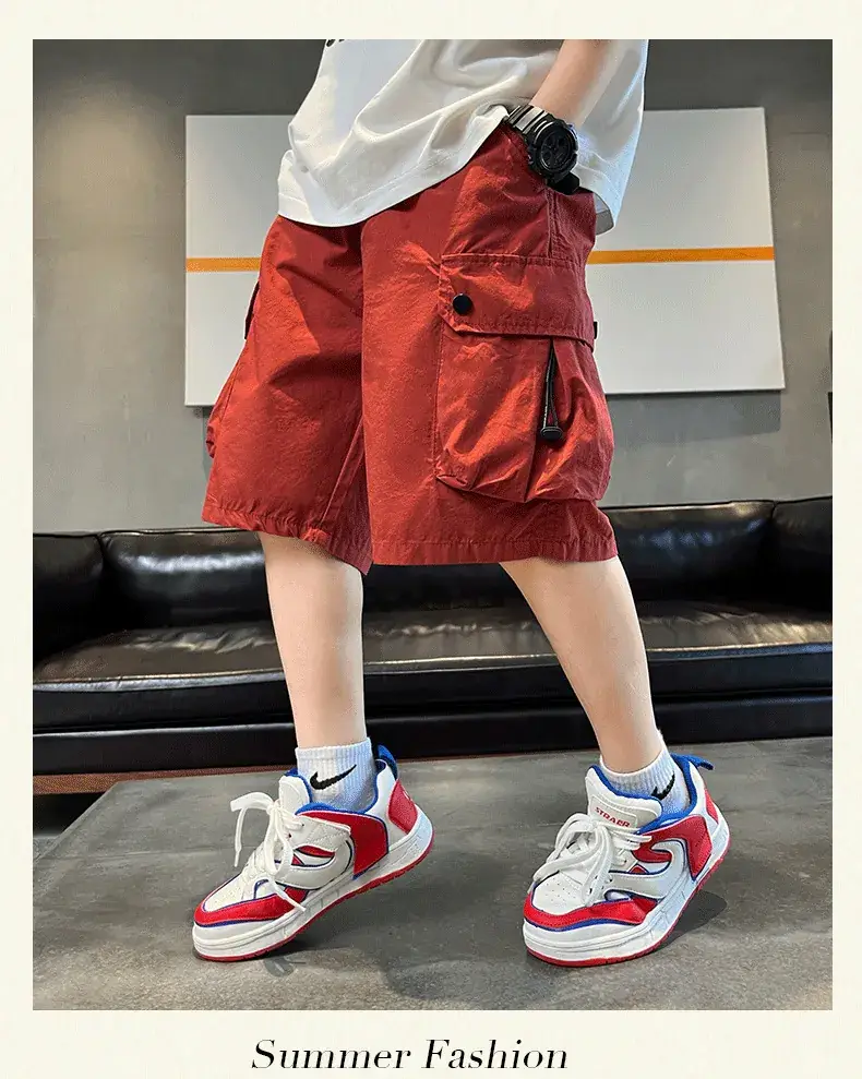 Boys Red Cotton Shorts 2025 Summer Casual — feature 17