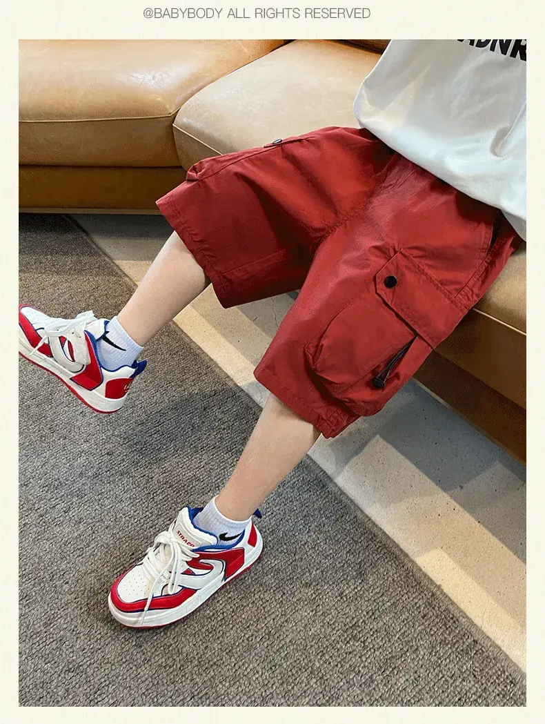 Boys Red Cotton Shorts 2025 Summer Casual — feature 19