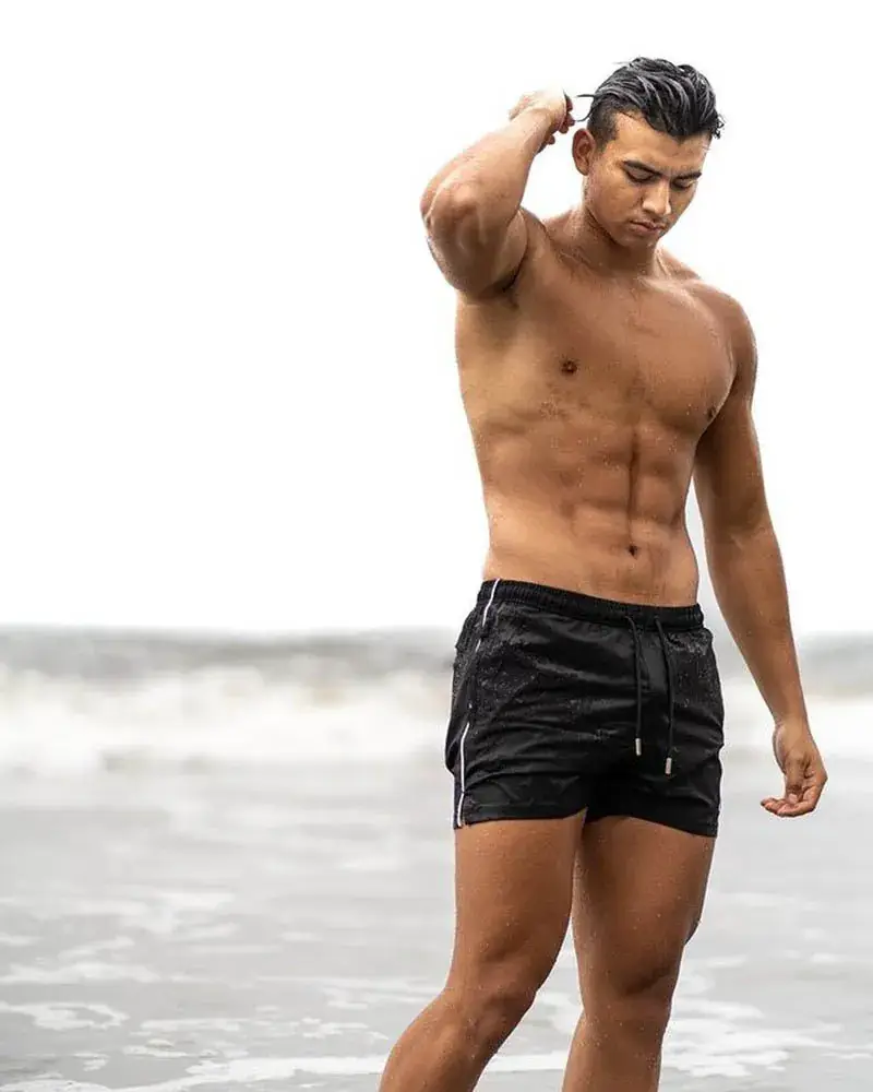 Men's Blue Printed Drawstring Shorts Summer Wear — feature 4
