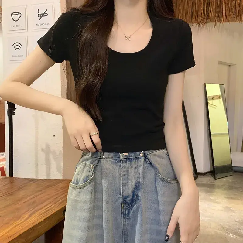 Women Black Slim Fit T-Shirt Summer 2025 - Image 8