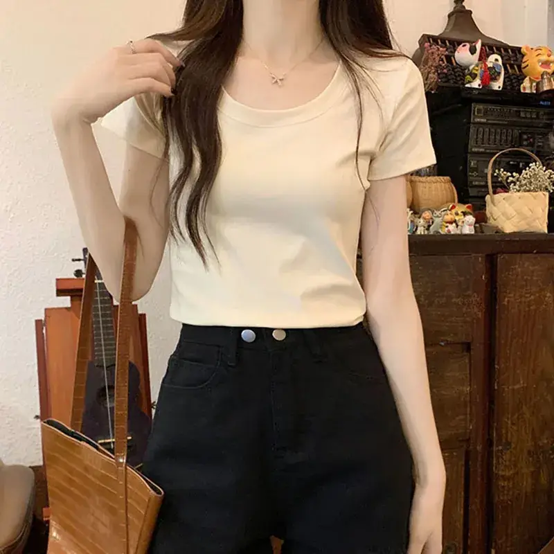 Women Black Slim Fit T-Shirt Summer 2025 - Image 2