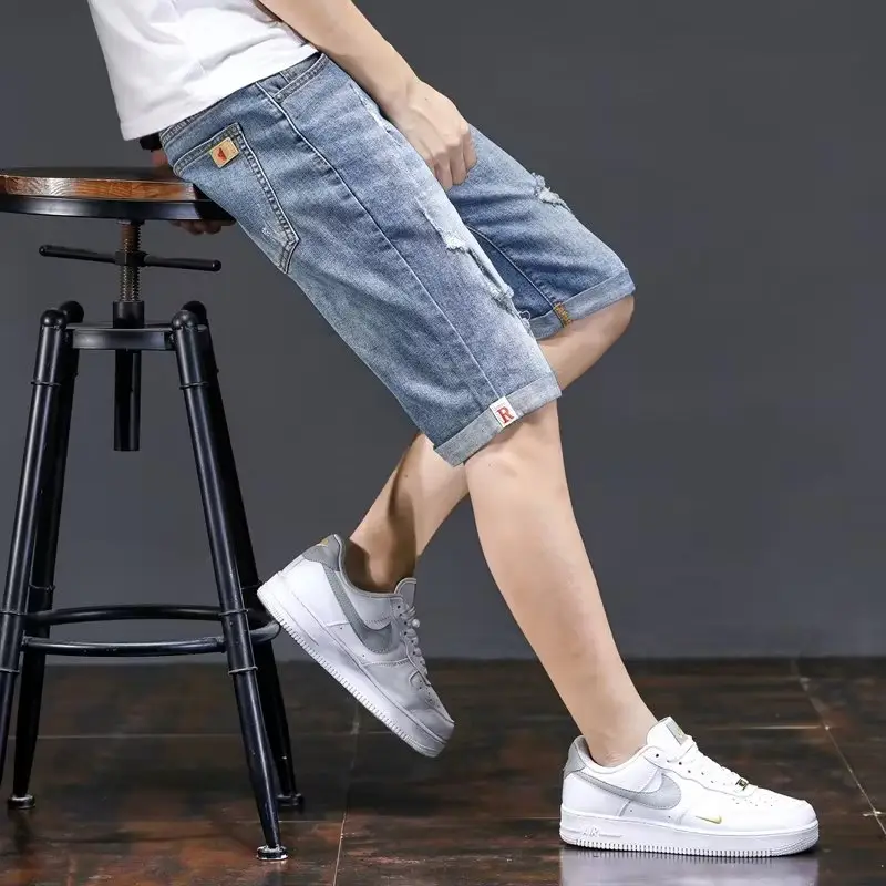 Men Denim Shorts Loose Half-Length Washed 2023 - Image 4