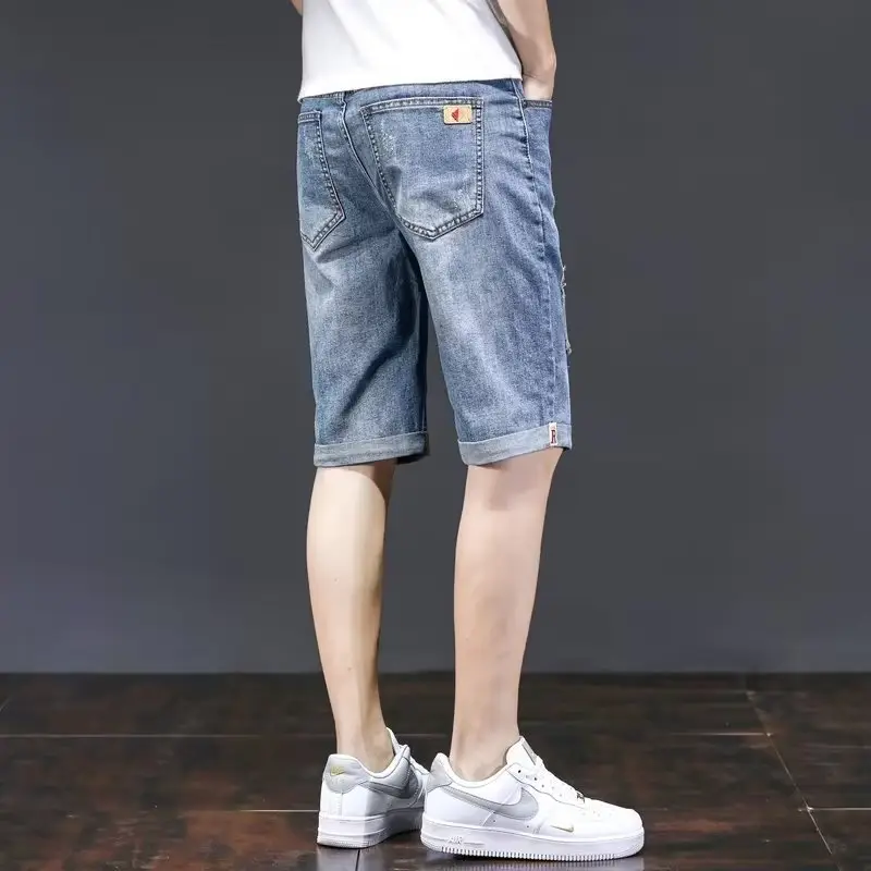 Men Denim Shorts Loose Half-Length Washed 2023 - Image 5