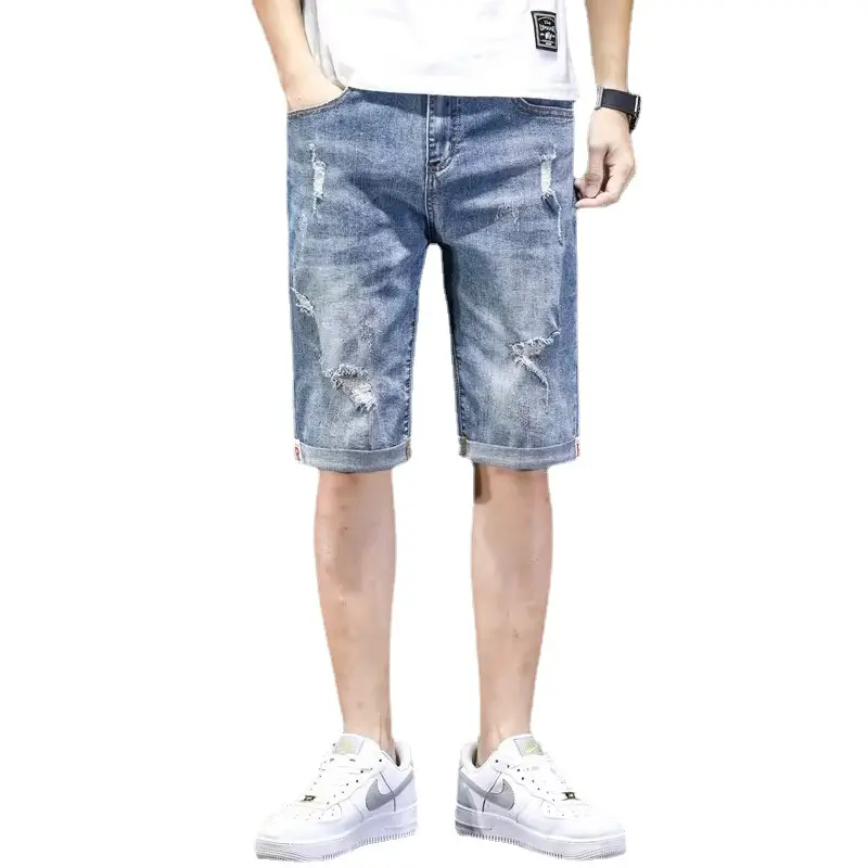 Men Denim Shorts Loose Half-Length Washed 2023 - Image 6