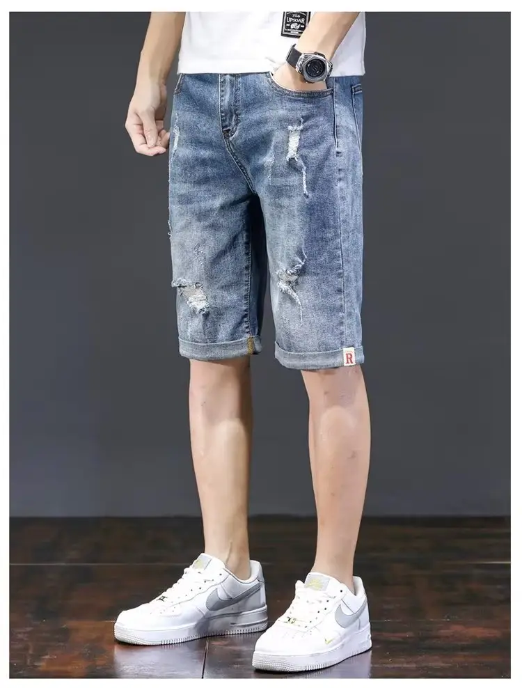 Men Denim Shorts Loose Half-Length Washed 2023 — feature 10