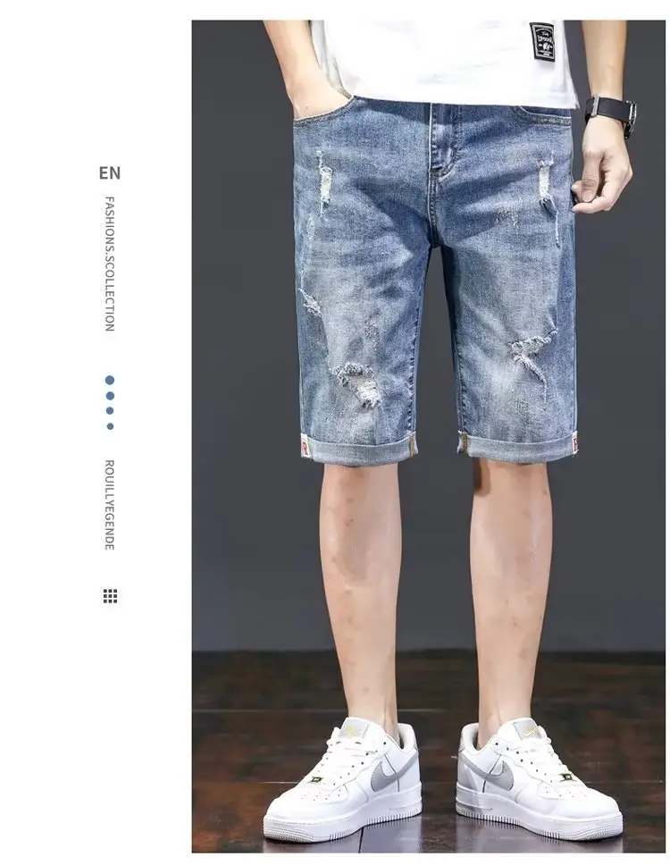 Men Denim Shorts Loose Half-Length Washed 2023 — feature 7