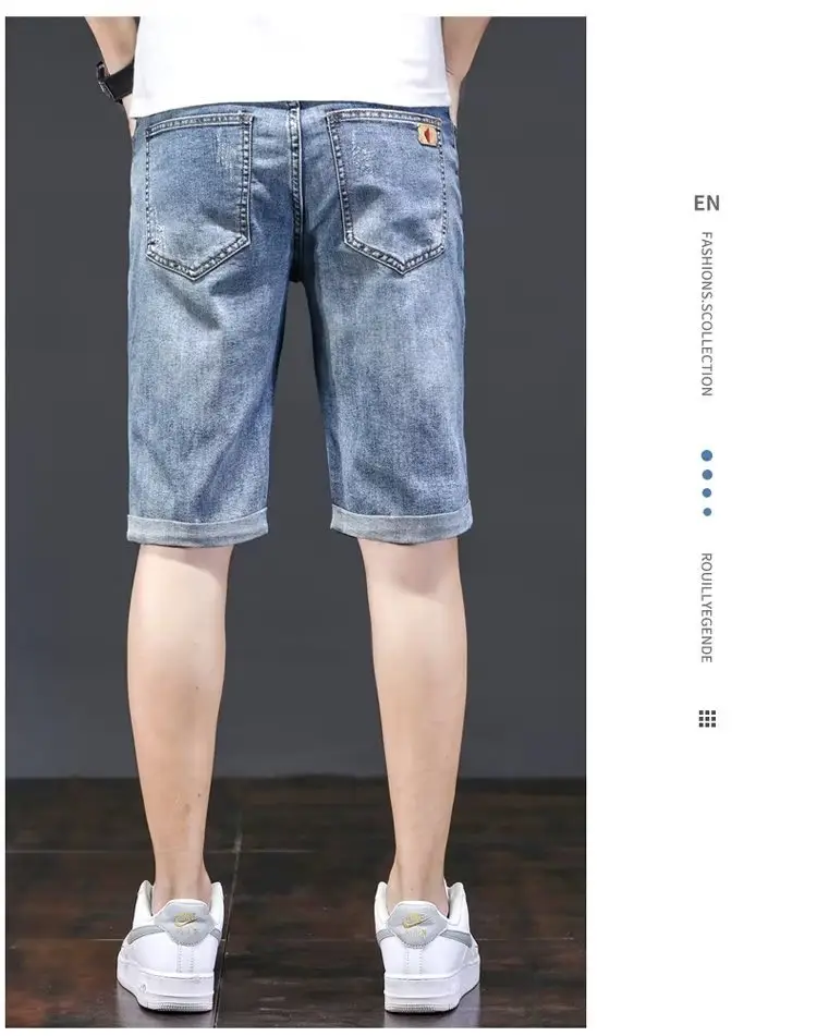 Men Denim Shorts Loose Half-Length Washed 2023 — feature 8