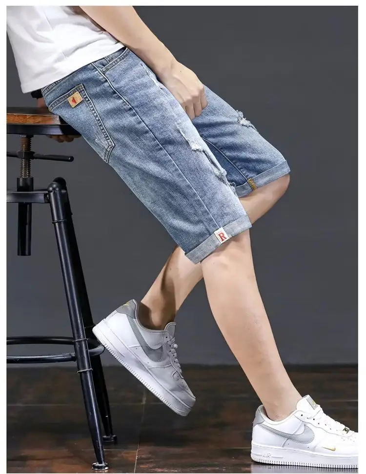 Men Denim Shorts Loose Half-Length Washed 2023 — feature 9