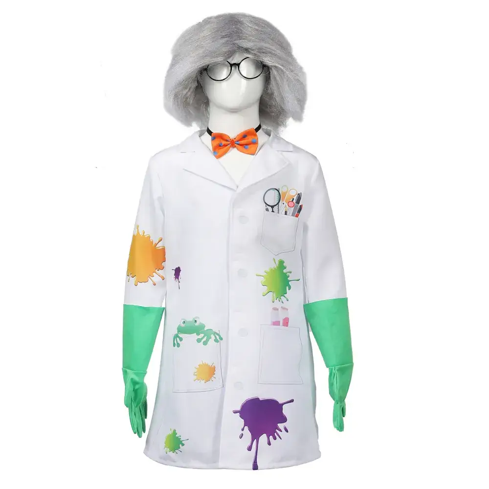 Crazy Frankenstein Lab Coat Green Gloves for Kids