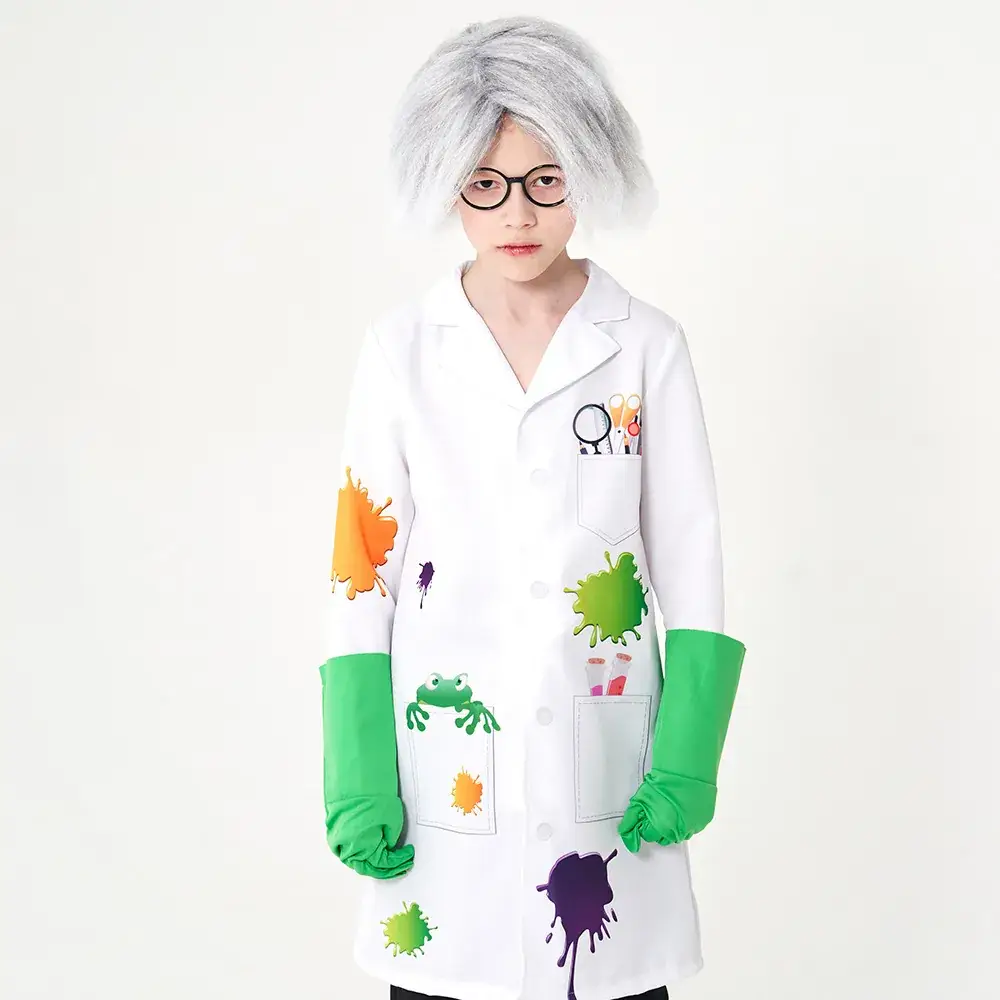 Crazy Frankenstein Lab Coat Green Gloves for Kids