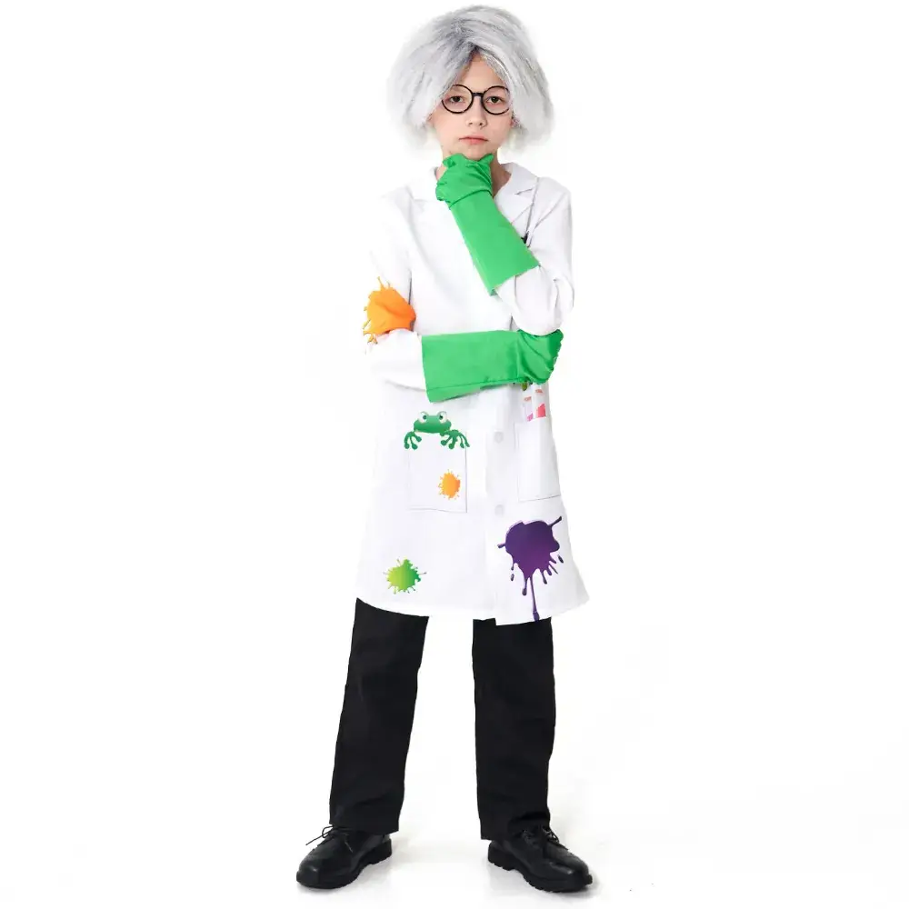 Crazy Frankenstein Lab Coat Green Gloves for Kids