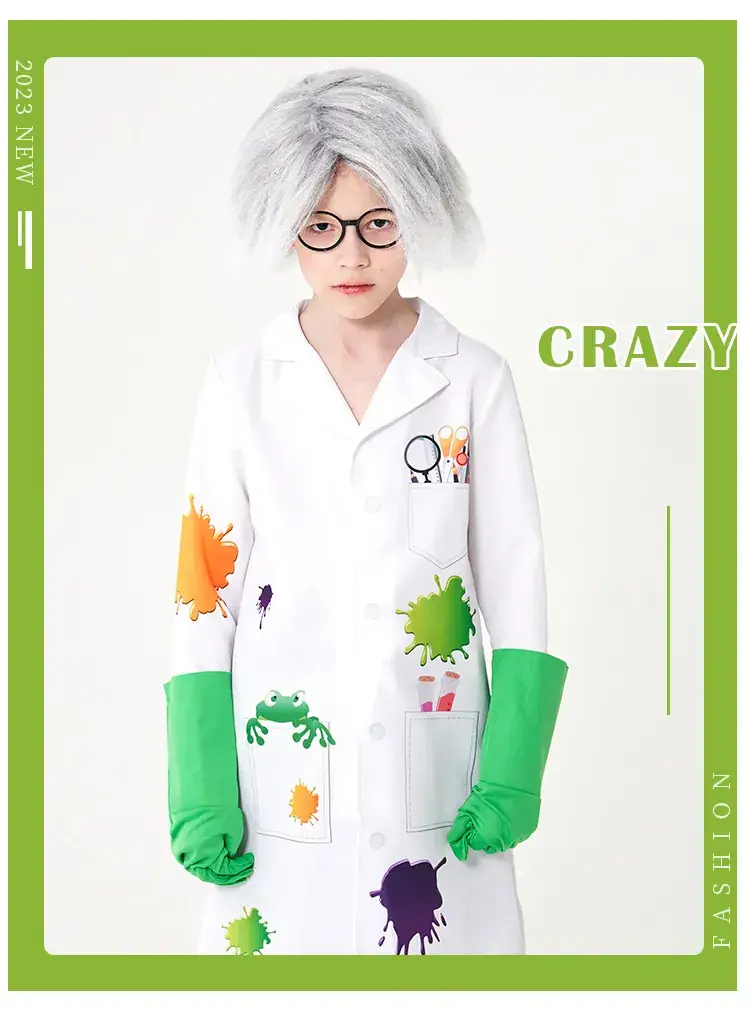 Crazy Frankenstein Lab Coat Green Gloves for Kids — feature 7