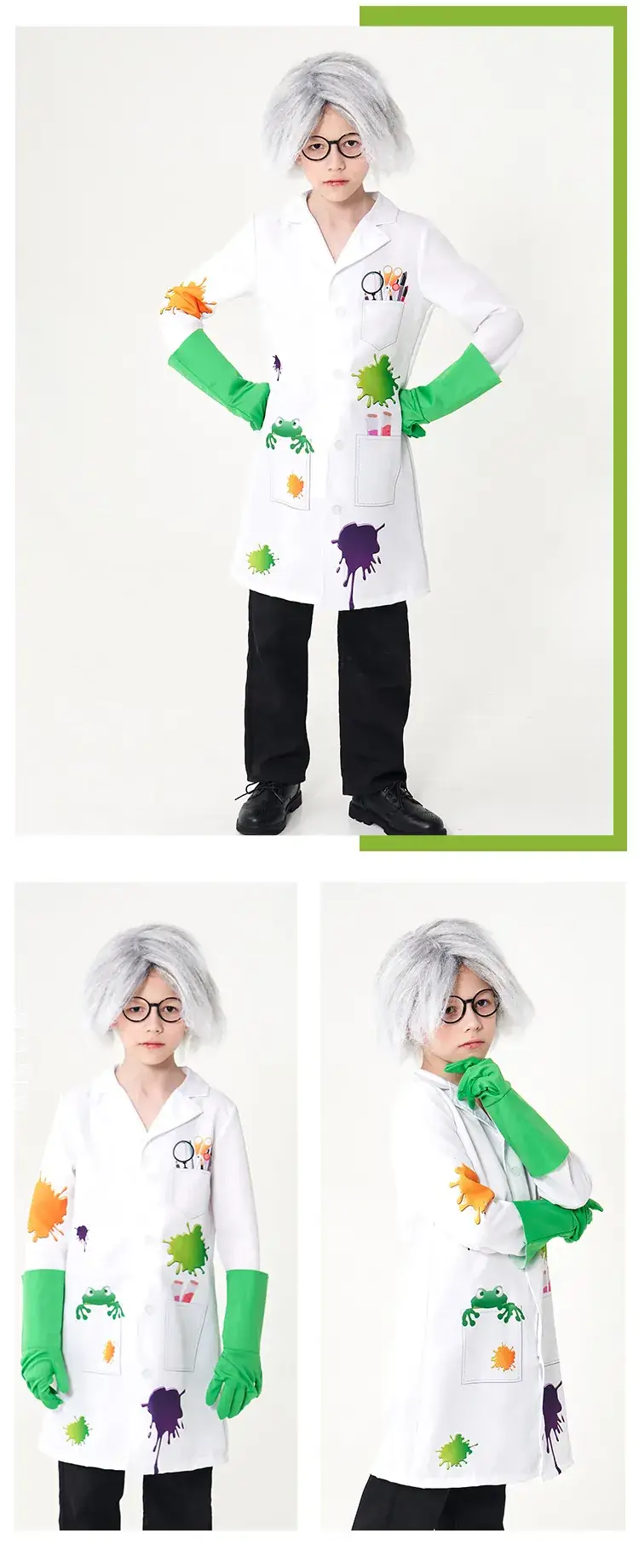 Crazy Frankenstein Lab Coat Green Gloves for Kids — feature 9