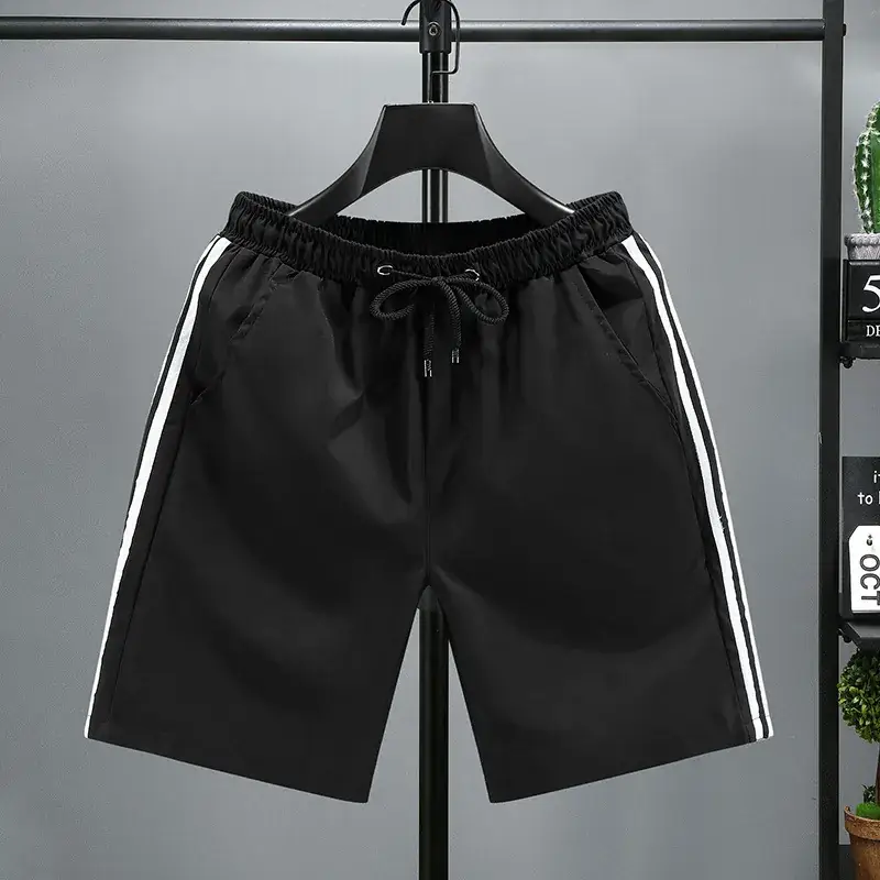 Men Black Red Stripe Drawstring Shorts Large - Image 3