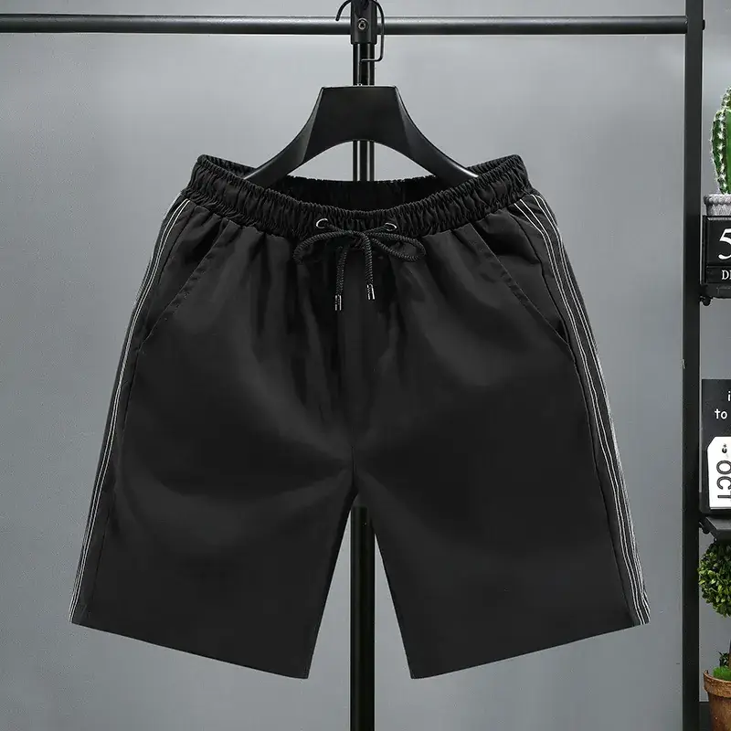 Men Black Red Stripe Drawstring Shorts Large - Image 5
