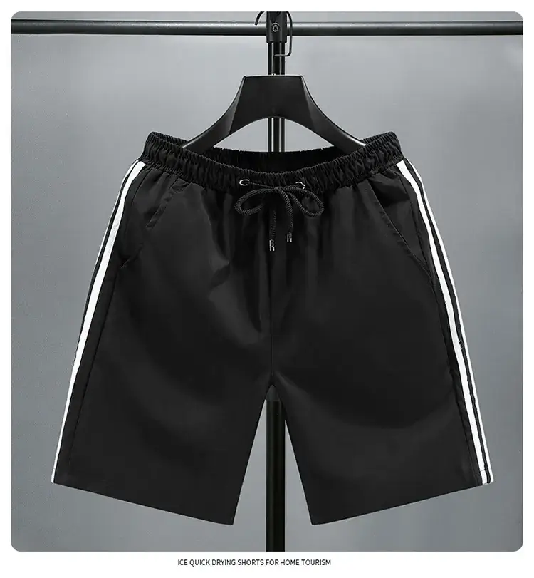 Men Black Red Stripe Drawstring Shorts Large — feature 10