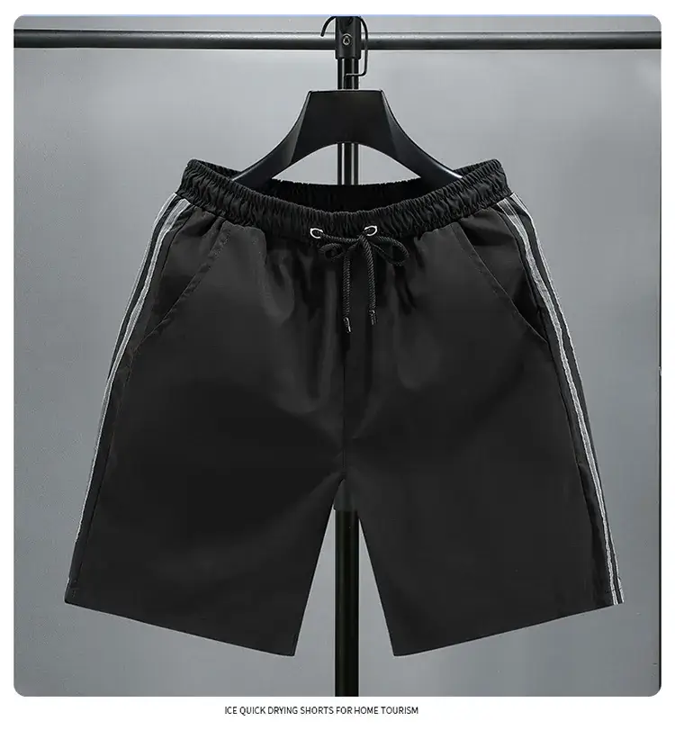 Men Black Red Stripe Drawstring Shorts Large — feature 11
