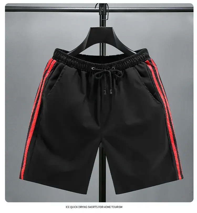 Men Black Red Stripe Drawstring Shorts Large — feature 8