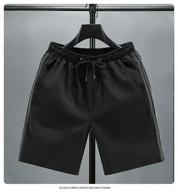 Men Black Red Stripe Drawstring Shorts Large — feature 9
