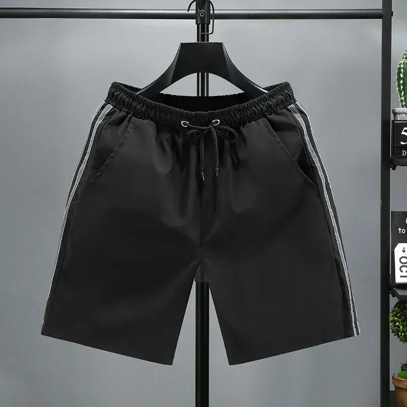 Men Black Red Stripe Drawstring Shorts Large - Image 4