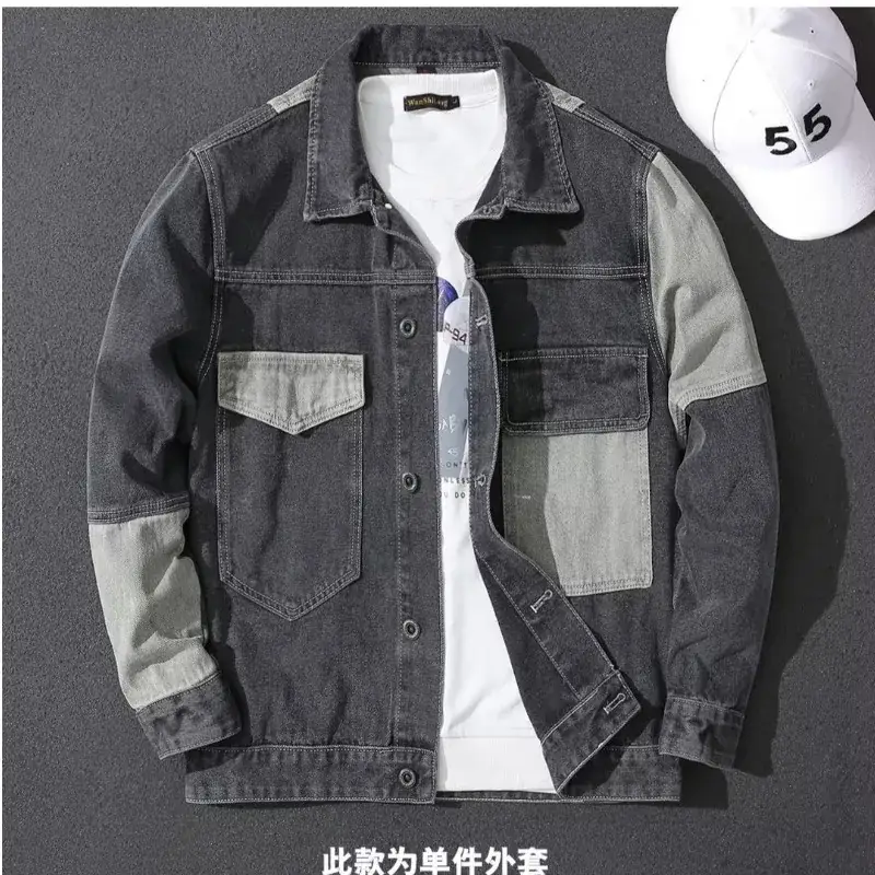 Men Denim Jacket Blue Grey Spring Wear - Image 4