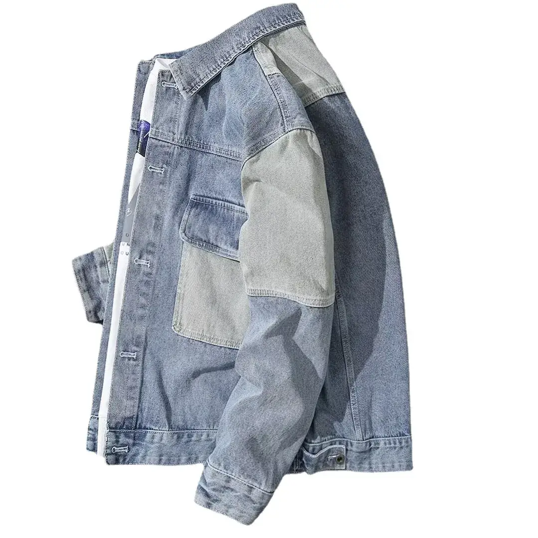 Men Denim Jacket Blue Grey Spring Wear - Image 7
