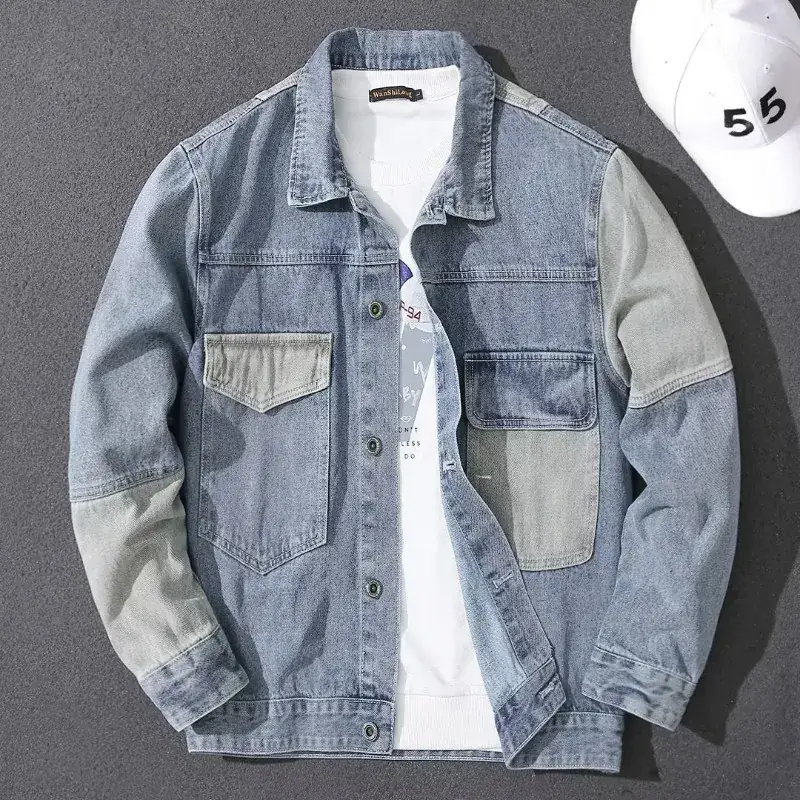Men Denim Jacket Blue Grey Spring Wear - Image 2