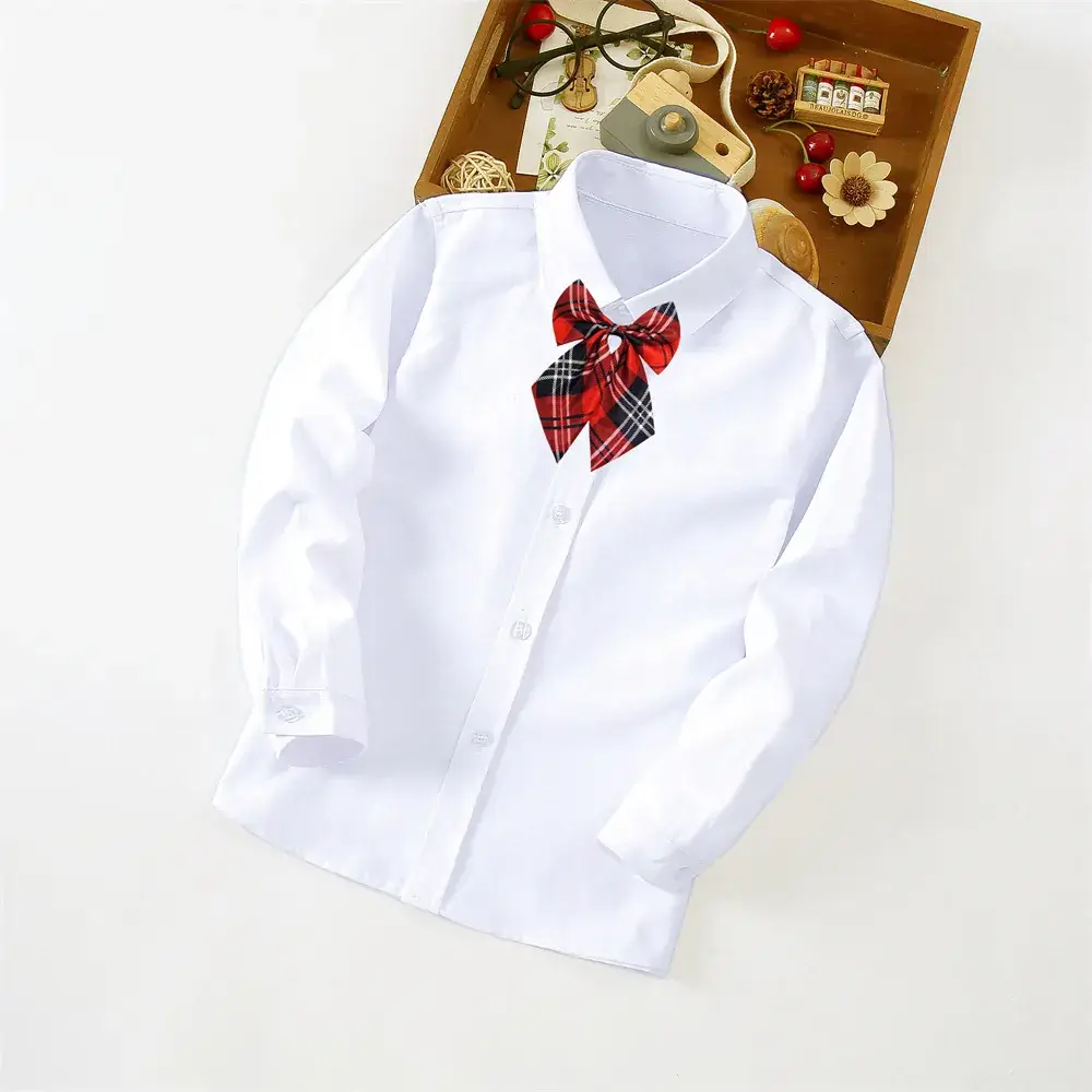 Girls Pure White Long Sleeve School Shirt