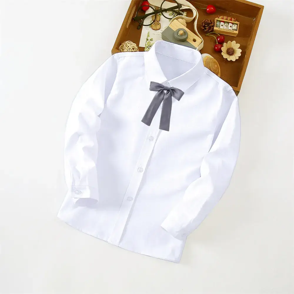 Girls Pure White Long Sleeve School Shirt