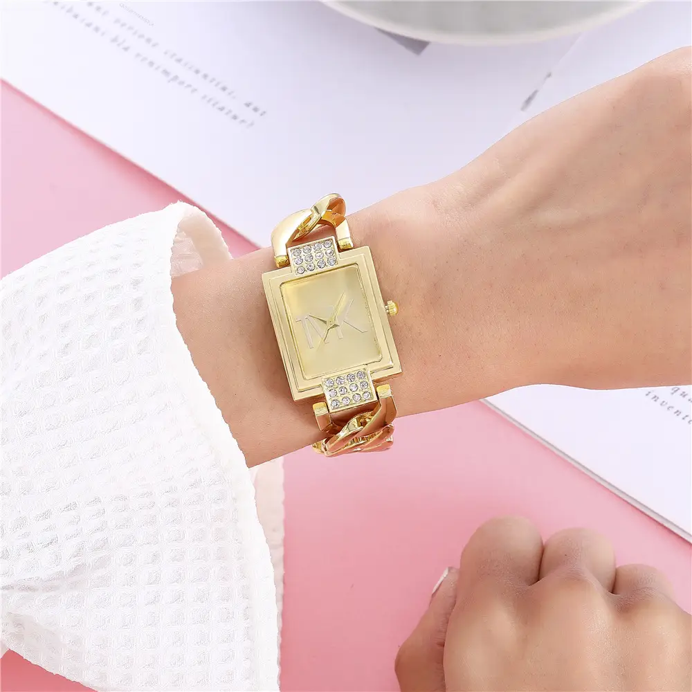 Gold Square Diamond Watch for Women