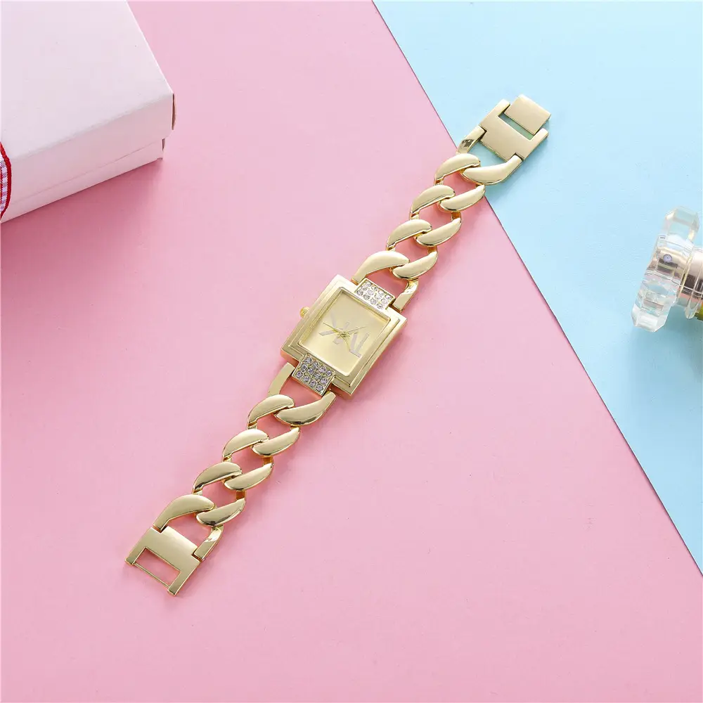 Gold Square Diamond Watch for Women