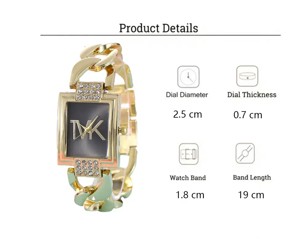 Gold Square Diamond Watch for Women — feature 5