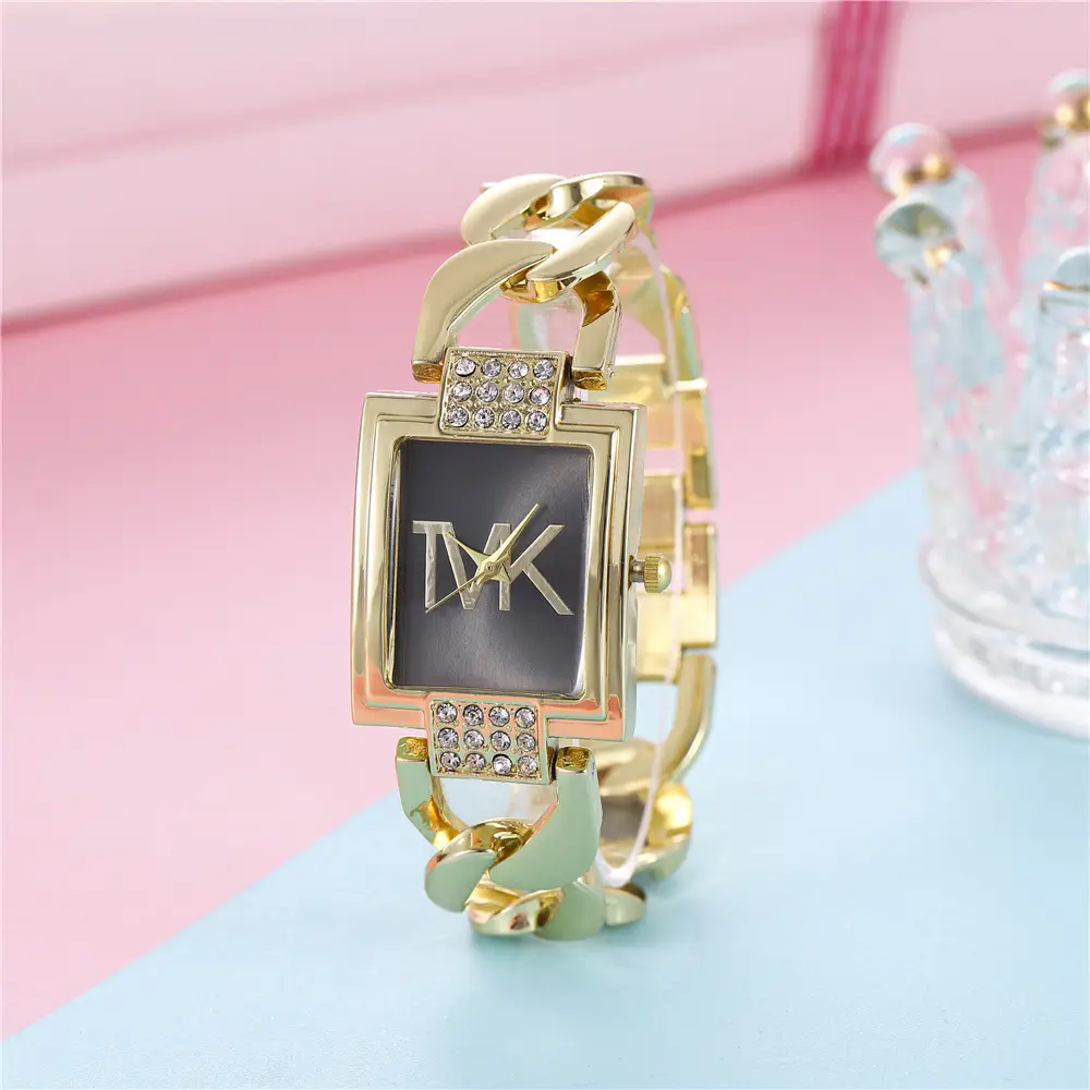 Gold Square Diamond Watch for Women