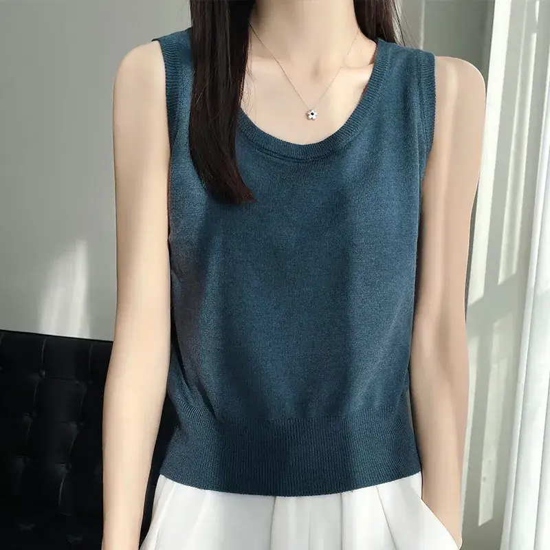 Women's Slim Fit Sleeveless Vest Grey 2025 Spring - Image 8