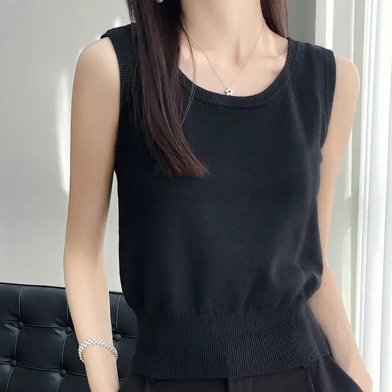 Women's Slim Fit Sleeveless Vest Grey 2025 Spring - Image 9