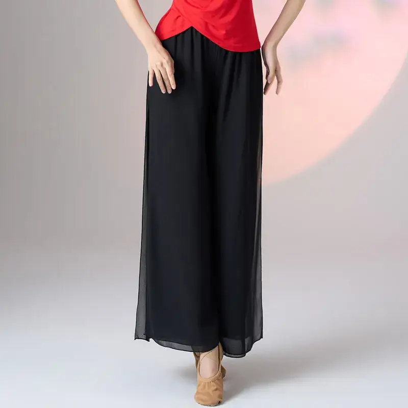Fengti Chiffon Wide Leg Pants Black Loose Fit - Image 11