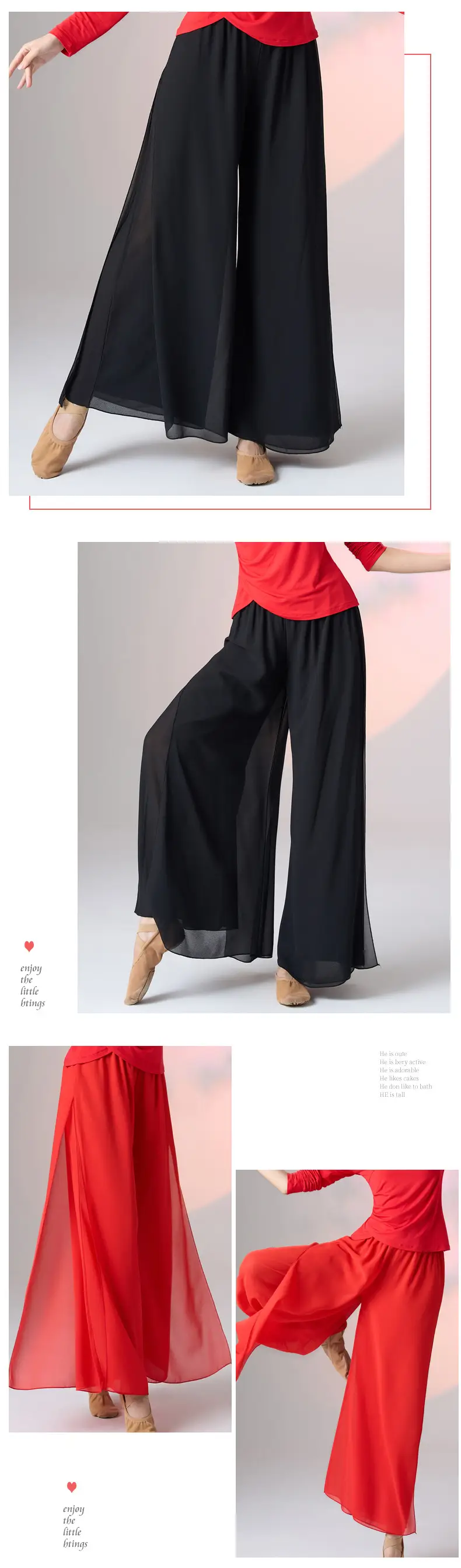 Fengti Chiffon Wide Leg Pants Black Loose Fit — feature 6