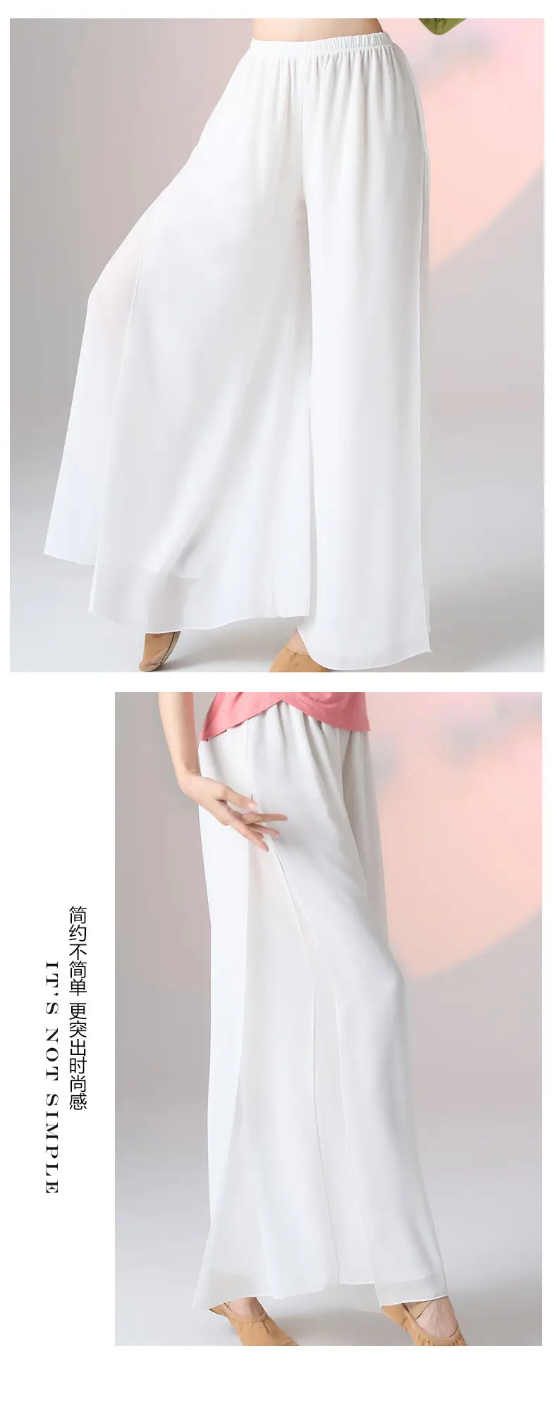 Fengti Chiffon Wide Leg Pants Black Loose Fit — feature 7