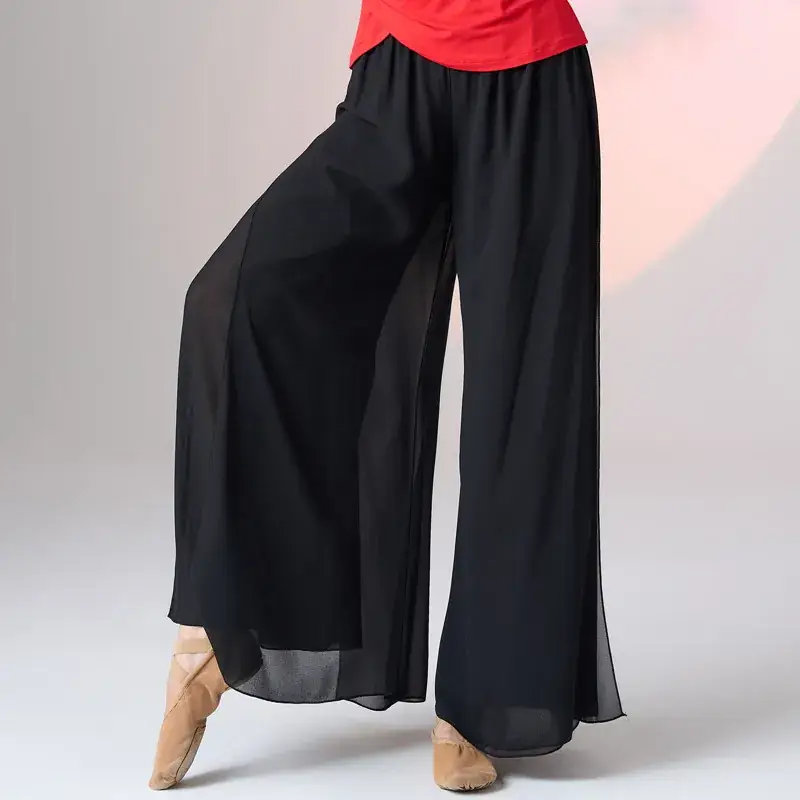 Fengti Chiffon Wide Leg Pants Black Loose Fit - Image 3